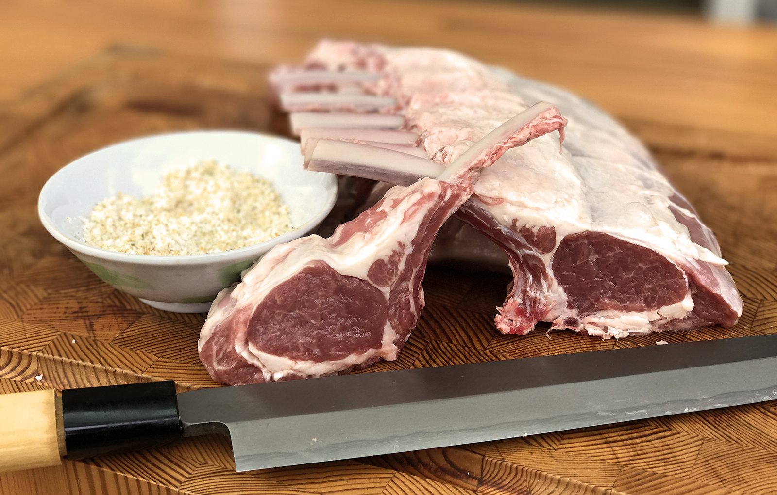Chilled air-flown NZ spring lamb racks prepared for a Sunday Roast BBQ event