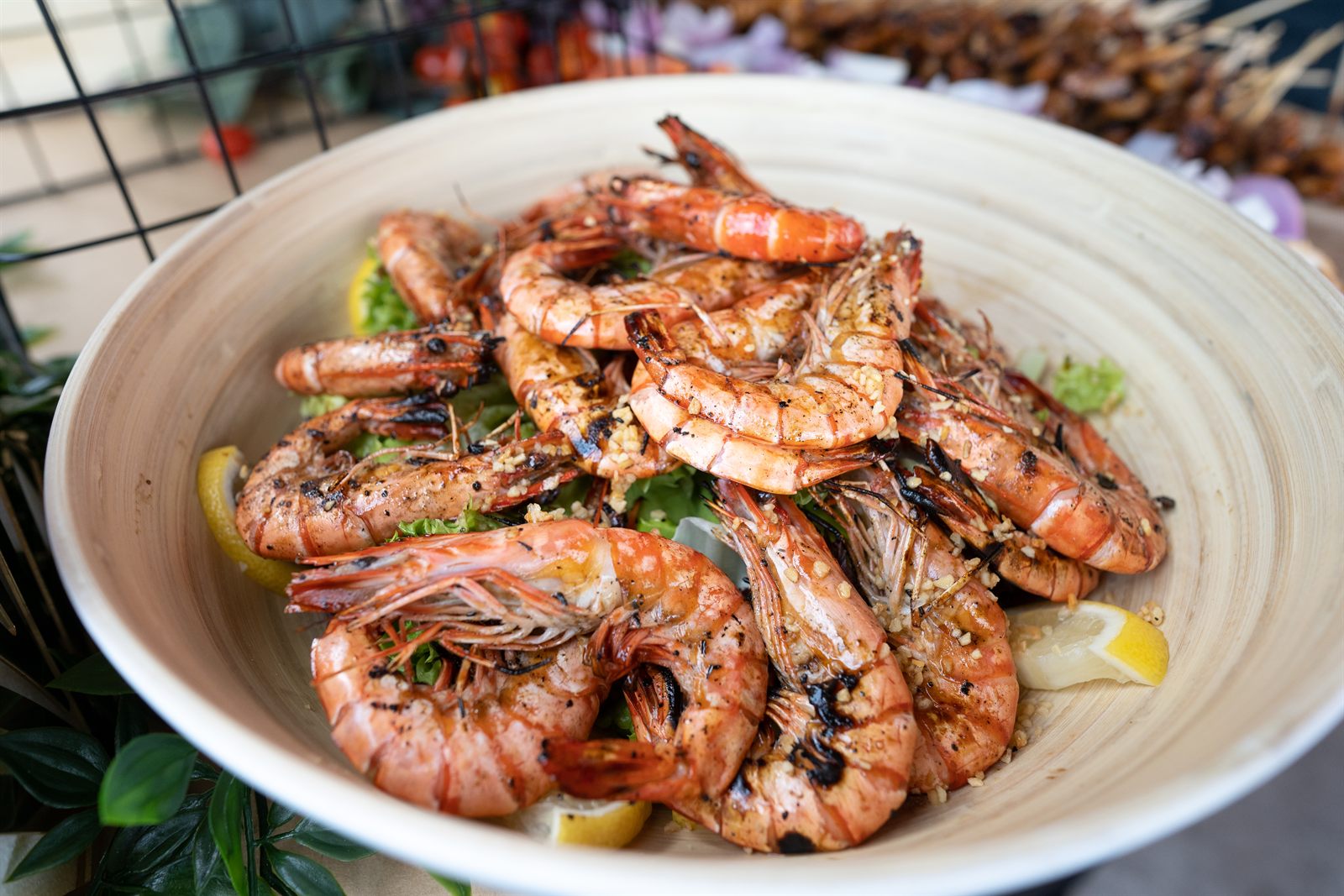 Prawns prepared for a Sunday Roast BBQ catering menu